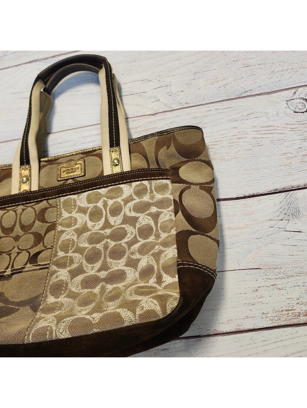 Coach Vintage Signature Patchwork Tote Bag Brown - Picture 12 of 13